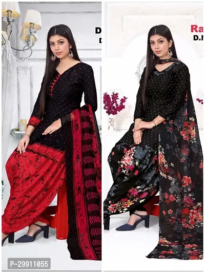 Elegant Multicoloured Crepe Printed Dress Material with Dupatta For Women Pack Of 2-thumb0