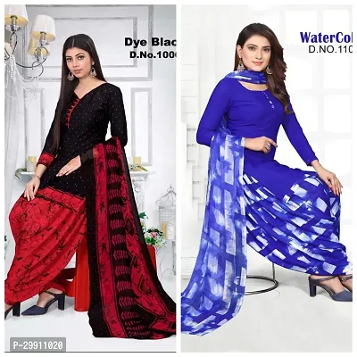 Elegant Multicoloured Crepe Printed Dress Material with Dupatta For Women Pack Of 2