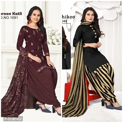 Elegant Crepe Printed Dress Material With Dupatta For Women Pack Of 2