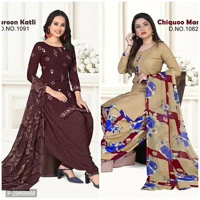 Elegant Multicoloured Crepe Printed Dress Material with Dupatta For Women Pack Of 2-thumb0