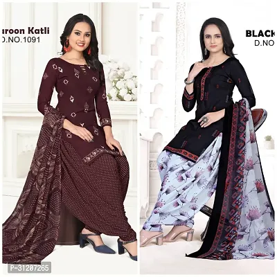 Elegant Crepe Printed Dress Material With Dupatta For Women Pack Of 2