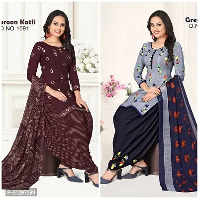 Elegant Crepe Printed Dress Material With Dupatta For Women Pack Of 2