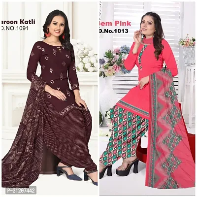 Elegant Crepe Printed Dress Material With Dupatta For Women Pack Of 2