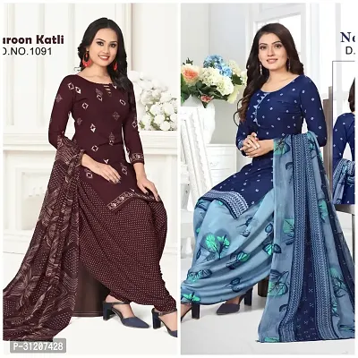 Elegant Crepe Printed Dress Material With Dupatta For Women Pack Of 2