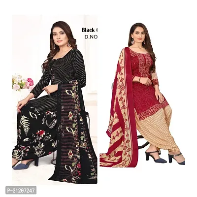 Elegant Crepe Printed Dress Material With Dupatta For Women Pack Of 2-thumb0