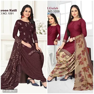 Elegant Crepe Printed Dress Material With Dupatta For Women Pack Of 2