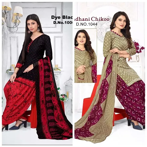 Stylish Crepe Printed Unstitched Suits - Pack Of 2