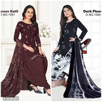 Elegant Crepe Printed Dress Material With Dupatta For Women Pack Of 2