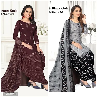 Elegant Crepe Printed Dress Material With Dupatta For Women Pack Of 2-thumb0