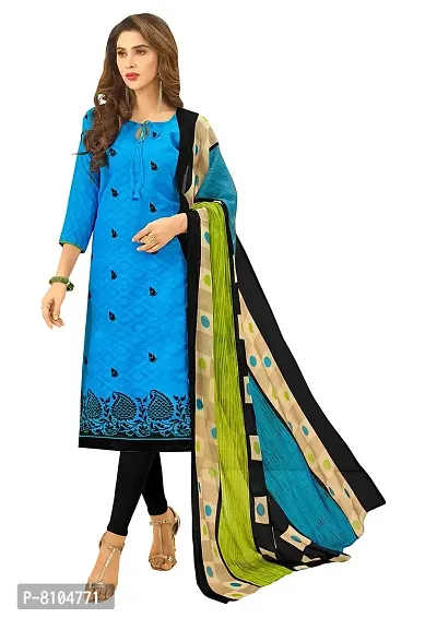 DnVeens Women's Cotton Jacquard Casual Embroidery Unstitched Dress Material (DIVYANSHI50005; Blue; Free Size)-thumb0