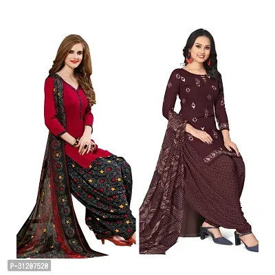 Elegant Crepe Printed Dress Material With Dupatta For Women Pack Of 2-thumb0