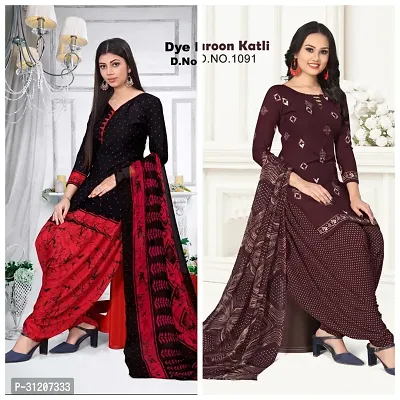 Elegant Crepe Printed Dress Material With Dupatta For Women Pack Of 2