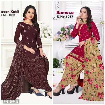 Elegant Crepe Printed Dress Material With Dupatta For Women Pack Of 2