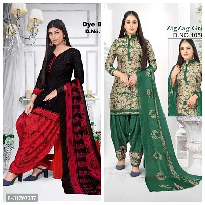 Elegant Crepe Printed Dress Material With Dupatta For Women Pack Of 2