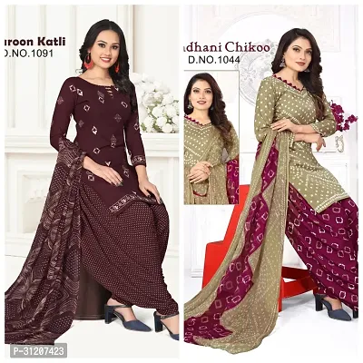 Elegant Crepe Printed Dress Material With Dupatta For Women Pack Of 2