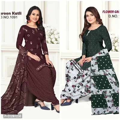 Elegant Crepe Printed Dress Material With Dupatta For Women Pack Of 2-thumb0