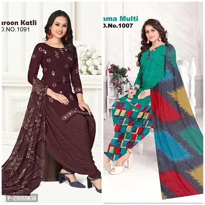 Elegant Multicoloured Crepe Printed Dress Material with Dupatta For Women Pack Of 2-thumb0