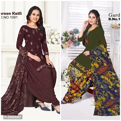 Elegant Multicoloured Crepe Printed Dress Material with Dupatta For Women Pack Of 2-thumb0