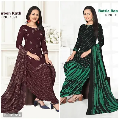 Elegant Crepe Printed Dress Material With Dupatta For Women Pack Of 2