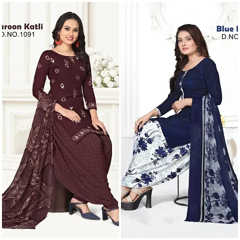 Elegant Crepe Dress Material with Dupatta For Women Pack Of 2