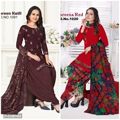 Elegant Crepe Printed Dress Material With Dupatta For Women Pack Of 2-thumb0