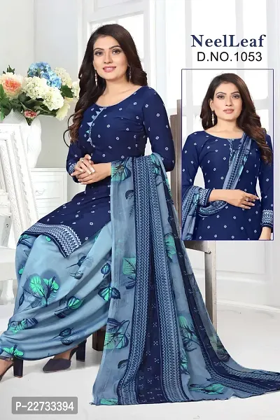 Elegant Blue Crepe  Dress Material with Dupatta For Women