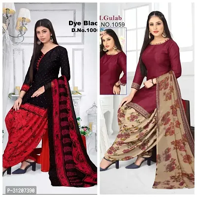 Elegant Crepe Printed Dress Material With Dupatta For Women Pack Of 2