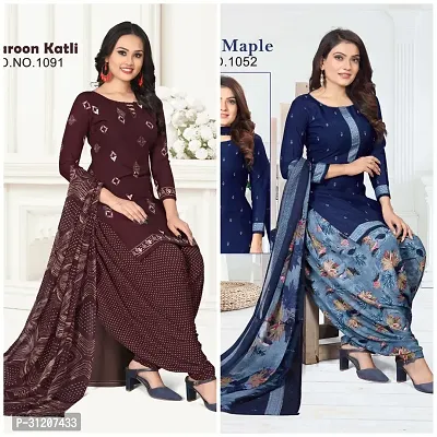 Elegant Crepe Printed Dress Material With Dupatta For Women Pack Of 2-thumb0