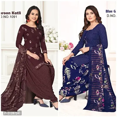 Elegant Crepe Printed Dress Material With Dupatta For Women Pack Of 2