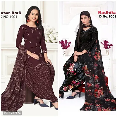 Elegant Crepe Printed Dress Material With Dupatta For Women Pack Of 2-thumb0