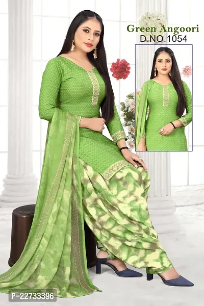 Elegant Green Crepe  Dress Material with Dupatta For Women