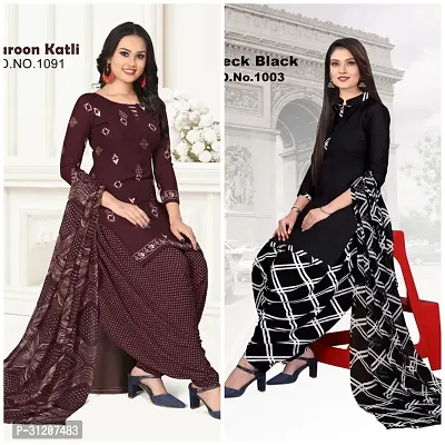 Elegant Crepe Printed Dress Material With Dupatta For Women Pack Of 2