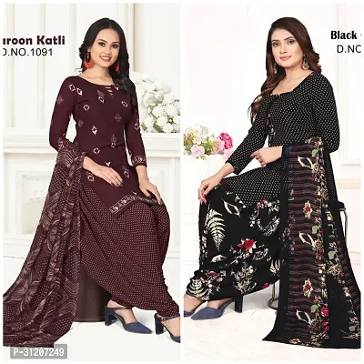 Elegant Crepe Printed Dress Material With Dupatta For Women Pack Of 2