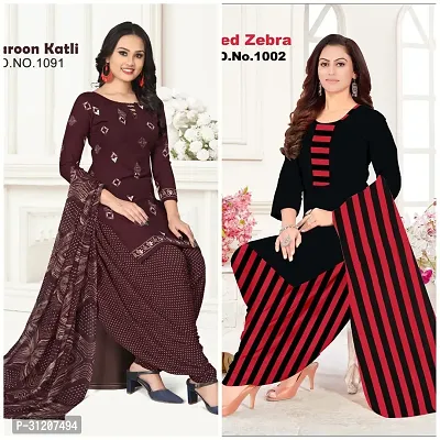 Elegant Crepe Printed Dress Material With Dupatta For Women Pack Of 2