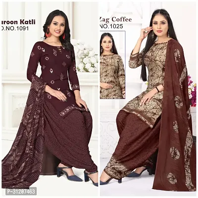 Elegant Crepe Printed Dress Material With Dupatta For Women Pack Of 2