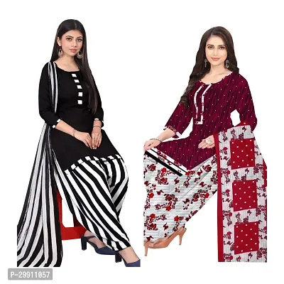 Elegant Multicoloured Crepe Printed Dress Material with Dupatta For Women Pack Of 2