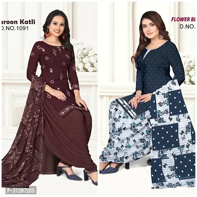 Elegant Crepe Printed Dress Material With Dupatta For Women Pack Of 2-thumb0