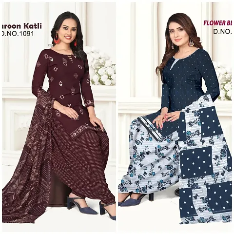 Elegant Crepe Dress Material with Dupatta For Women Pack Of 2