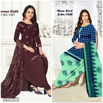 Elegant Crepe Printed Dress Material With Dupatta For Women Pack Of 2