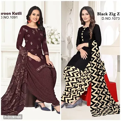 Elegant Crepe Printed Dress Material With Dupatta For Women Pack Of 2