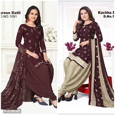 Elegant Crepe Printed Dress Material With Dupatta For Women Pack Of 2