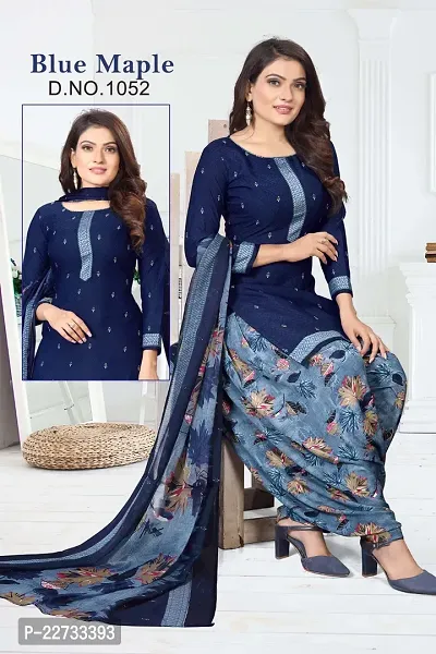 Elegant Blue Crepe  Dress Material with Dupatta For Women