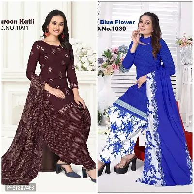 Elegant Crepe Printed Dress Material With Dupatta For Women Pack Of 2-thumb0