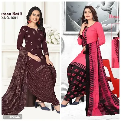 Elegant Crepe Printed Dress Material With Dupatta For Women Pack Of 2-thumb0