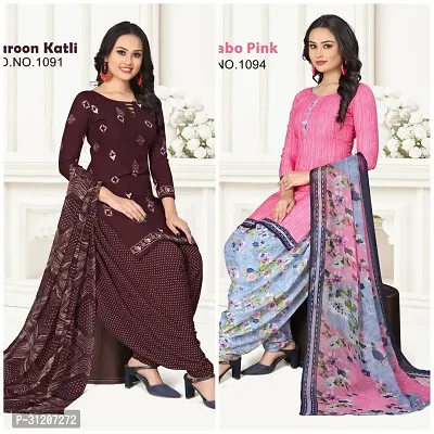 Elegant Crepe Printed Dress Material With Dupatta For Women Pack Of 2