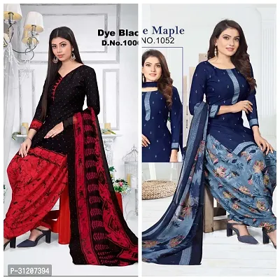 Elegant Crepe Printed Dress Material With Dupatta For Women Pack Of 2