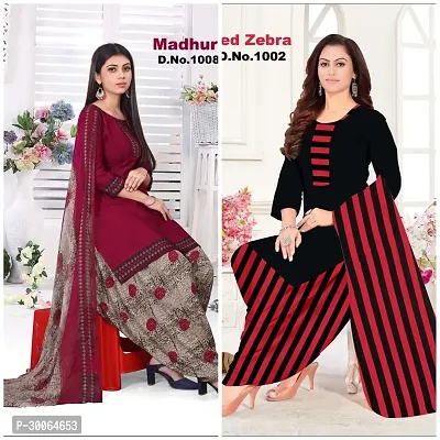 Elegant Crepe Printed Dress Material With Dupatta For Women Pack Of 2