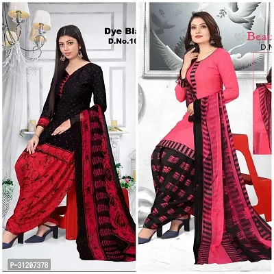 Elegant Crepe Printed Dress Material With Dupatta For Women Pack Of 2