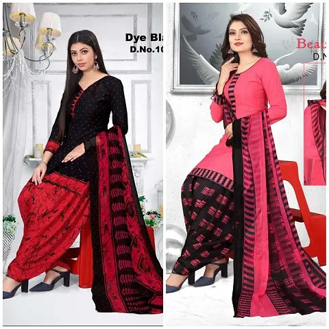 Elegant Crepe Dress Material with Dupatta For Women Pack Of 2