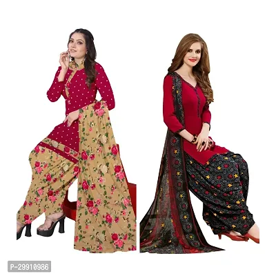 Elegant Multicoloured Crepe Printed Dress Material with Dupatta For Women Pack Of 2